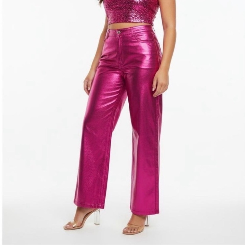 BlankNYC Hot Pink Metallic Franklin Faux Leather Pants